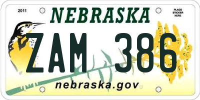 NE license plate ZAM386