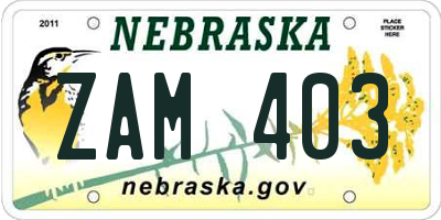 NE license plate ZAM403