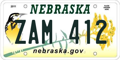 NE license plate ZAM412