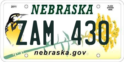NE license plate ZAM430