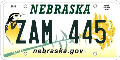 NE license plate ZAM445