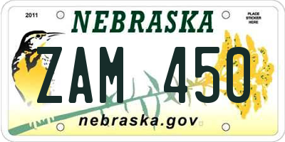 NE license plate ZAM450