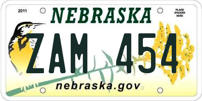 NE license plate ZAM454
