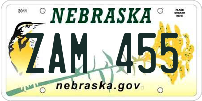NE license plate ZAM455