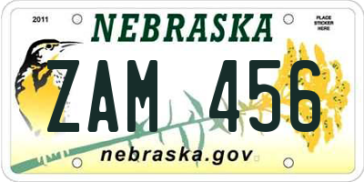NE license plate ZAM456