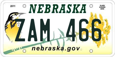 NE license plate ZAM466