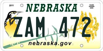 NE license plate ZAM472