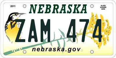 NE license plate ZAM474