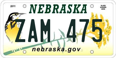 NE license plate ZAM475