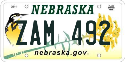 NE license plate ZAM492