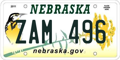 NE license plate ZAM496