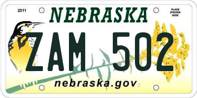 NE license plate ZAM502