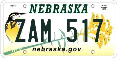 NE license plate ZAM517