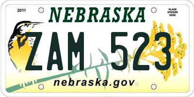 NE license plate ZAM523