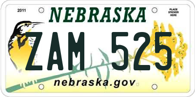 NE license plate ZAM525