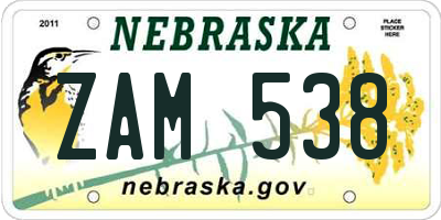 NE license plate ZAM538