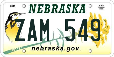 NE license plate ZAM549