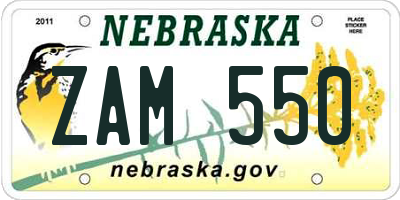 NE license plate ZAM550