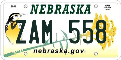 NE license plate ZAM558