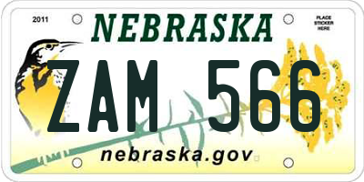 NE license plate ZAM566