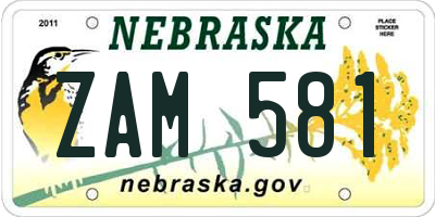 NE license plate ZAM581