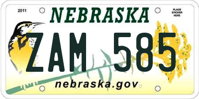 NE license plate ZAM585