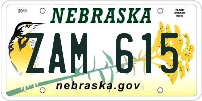 NE license plate ZAM615