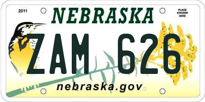 NE license plate ZAM626