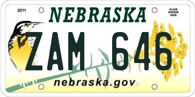 NE license plate ZAM646