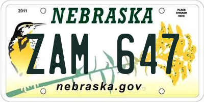 NE license plate ZAM647