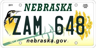 NE license plate ZAM648
