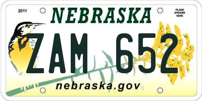 NE license plate ZAM652