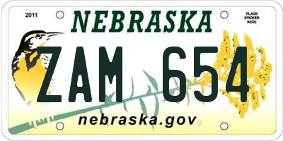 NE license plate ZAM654