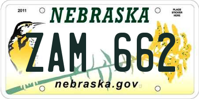 NE license plate ZAM662
