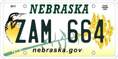 NE license plate ZAM664