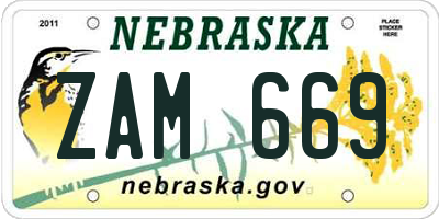 NE license plate ZAM669
