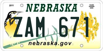 NE license plate ZAM671
