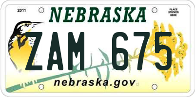 NE license plate ZAM675