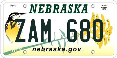 NE license plate ZAM680