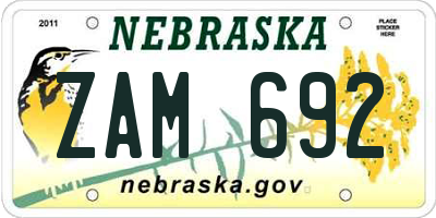 NE license plate ZAM692
