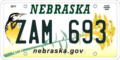 NE license plate ZAM693