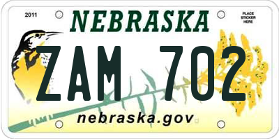 NE license plate ZAM702