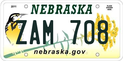 NE license plate ZAM708
