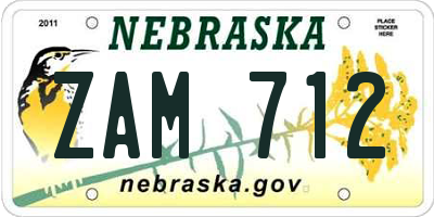 NE license plate ZAM712