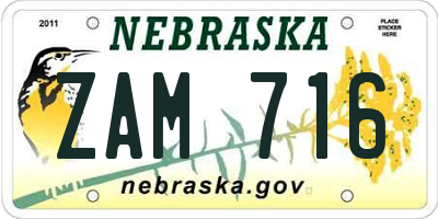 NE license plate ZAM716