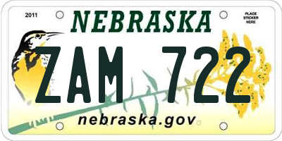 NE license plate ZAM722