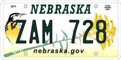 NE license plate ZAM728