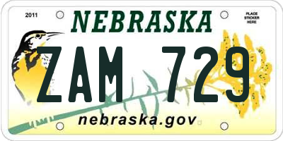NE license plate ZAM729
