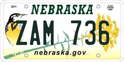 NE license plate ZAM736