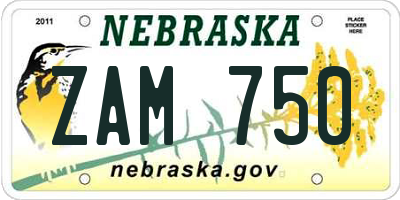 NE license plate ZAM750